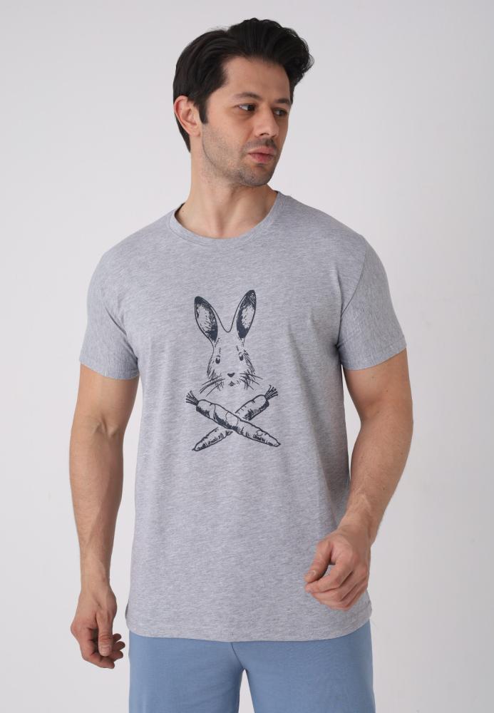 Pijama barbat cu maneca scurta si pantaloni 3/4, culoare gri , Engros